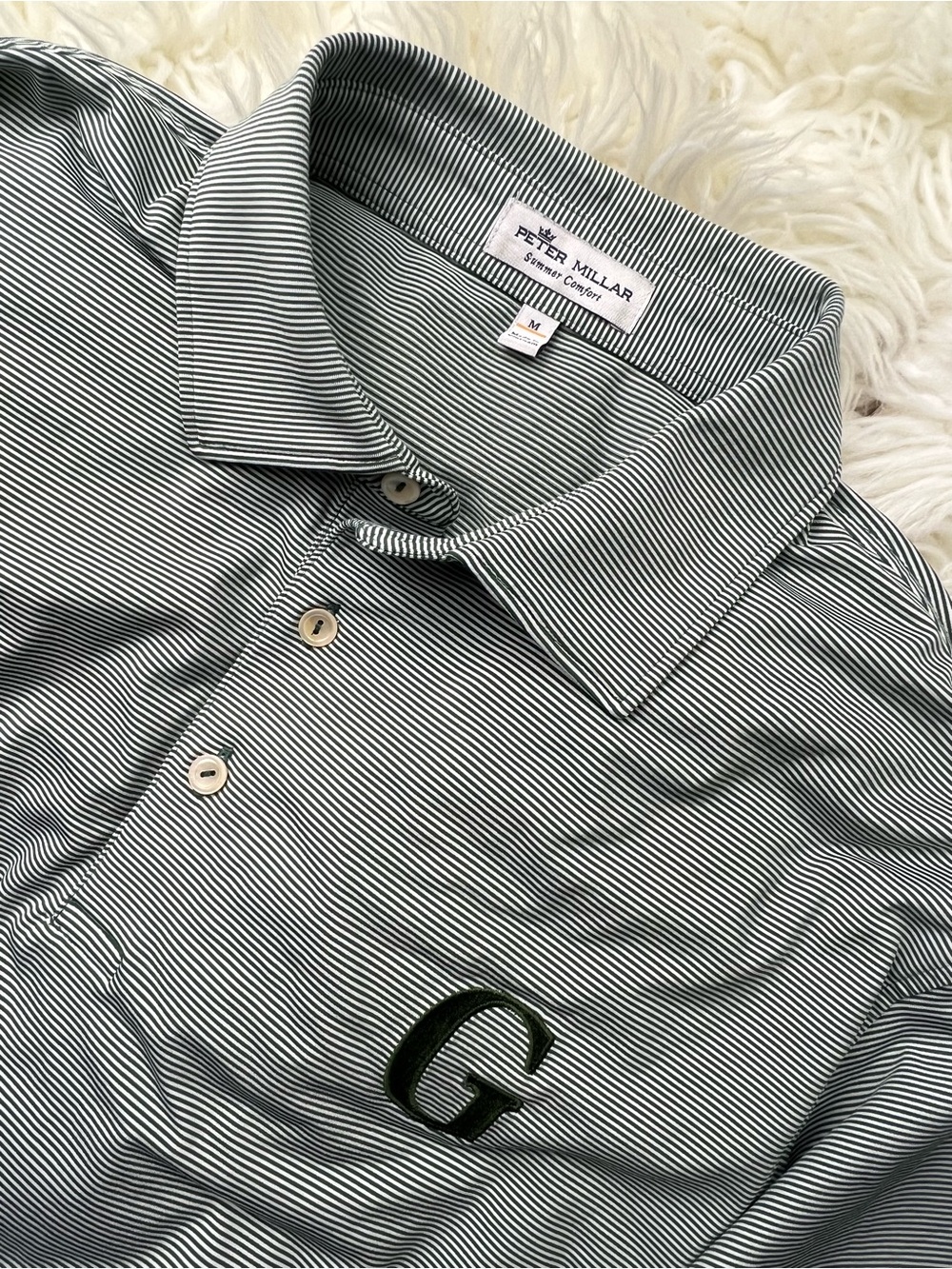 Peter Millar Men's Green Striped Polo Shirt Size M